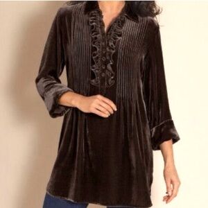 Soft Surroundings Brown Velvet Ruffle Front Tunic